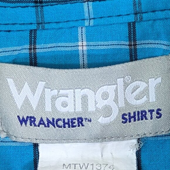 Wrangler Wrancher Shirt Mens 2XT Pearl Snap Blue Plaid Short Sleeve Pockets - Picture 10 of 12